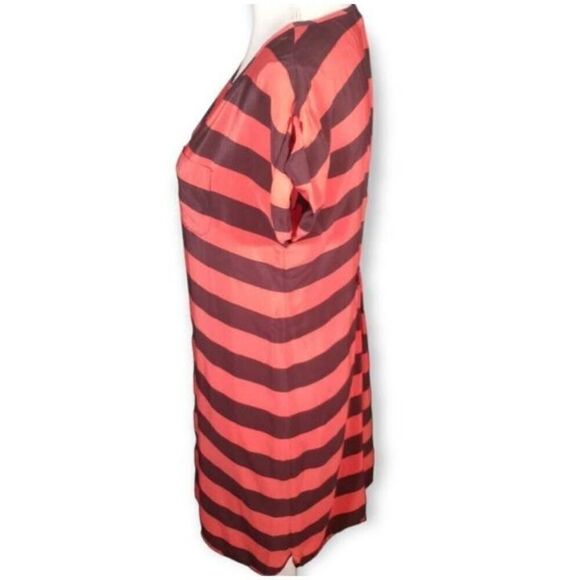FRENCH CONNECTION RED & BROWN STRIPE SILK DRESS SZ.4 EUC. - Picture 4 of 6